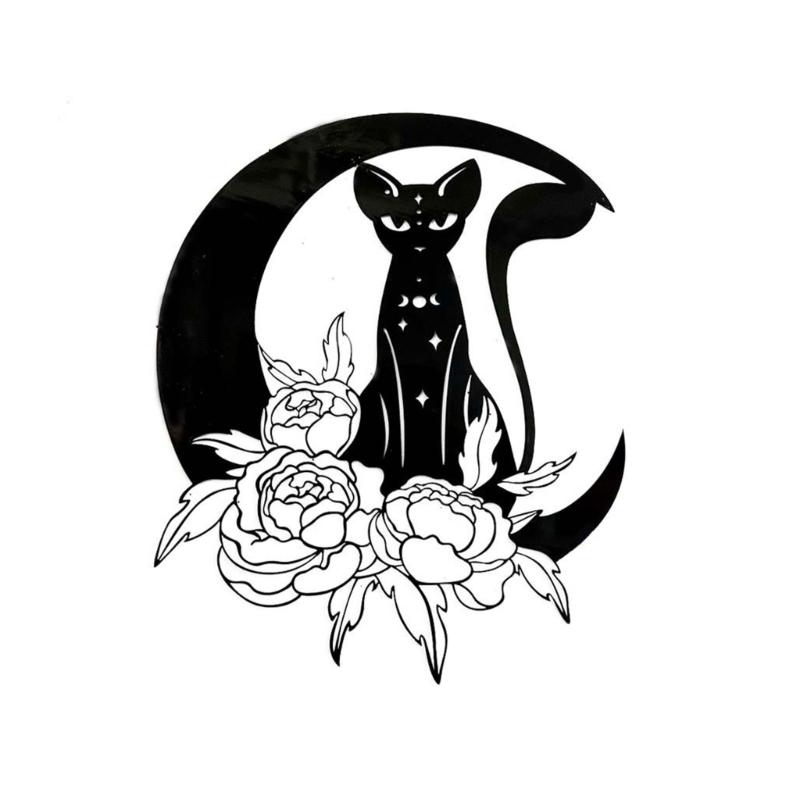 Handcraft Moon Cat Shape Iron Party Decor Delicate Craftsmanship, Enchanting Spooky Atmospheres at Home Offices