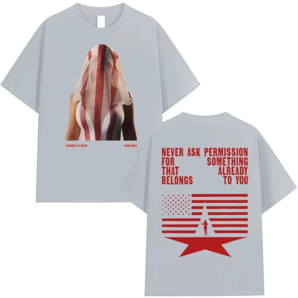 Beyoncé Cowboy Carter 2025 Tour Double-Sided Print T-Shirt, Unisex Patriotic Quote Graphic Tee, 100% Cotton Casual Streetwear Top