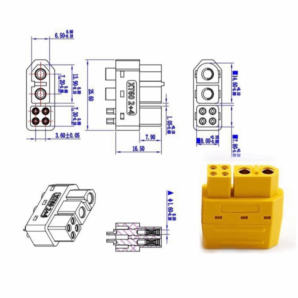Plastic 2+4 XT60 Connector Gold Plated XT60(2+4)-F New XT60(2+4)-M  for RC Vehicles
