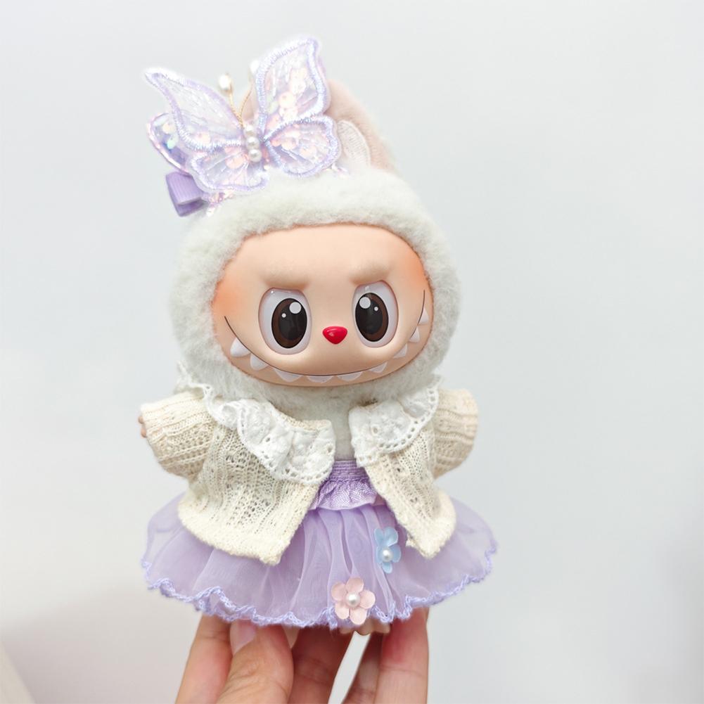 For 17cm/38cm Labubu Doll Clothes Fashion Puprple Dress Doll Clothes Color Match Dress Hat Accessories Cute Decoration Little Clothes