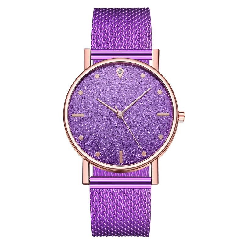 

Women Silicone Strap Watch With Starry Sky Design Quartz Fashionable Violet