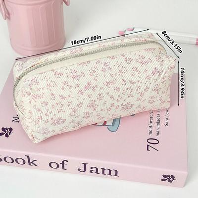 Cute Floral Print Pen Bag Large Capacity Multifunctional Pencil Case Pen Box School Office