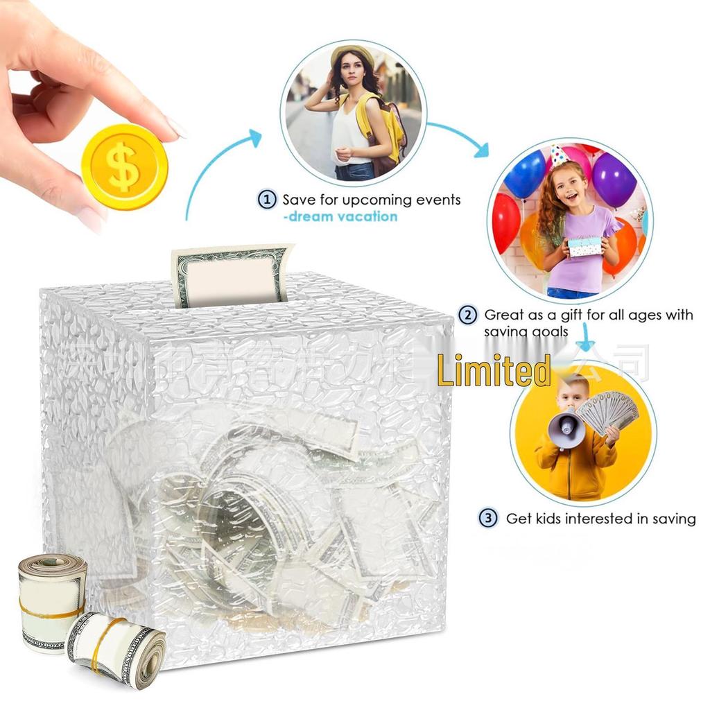 Stone & Diamond Pattern Transparent Acrylic Piggy Bank