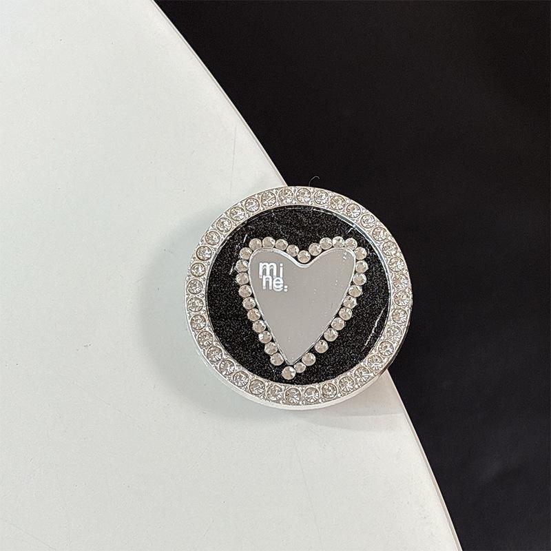 Leather Heart-Shaped Magnetic Phone Holder & Mirror with Finger Ring