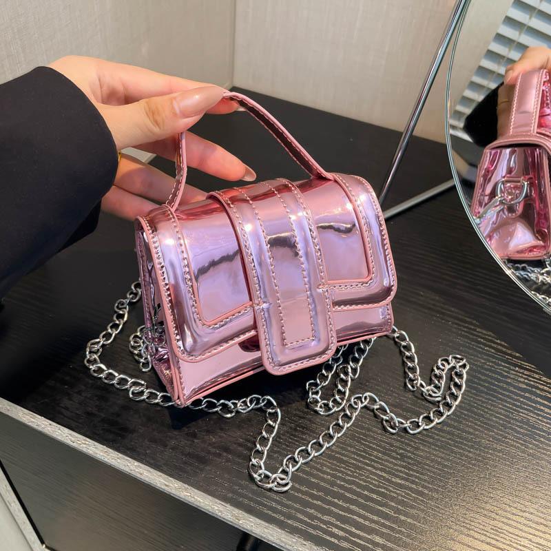 

Women s bag 2025 new Korean version fashion glossy small square bag ins Internet celebrity candy color portable mini messenger bag pu рожевий
