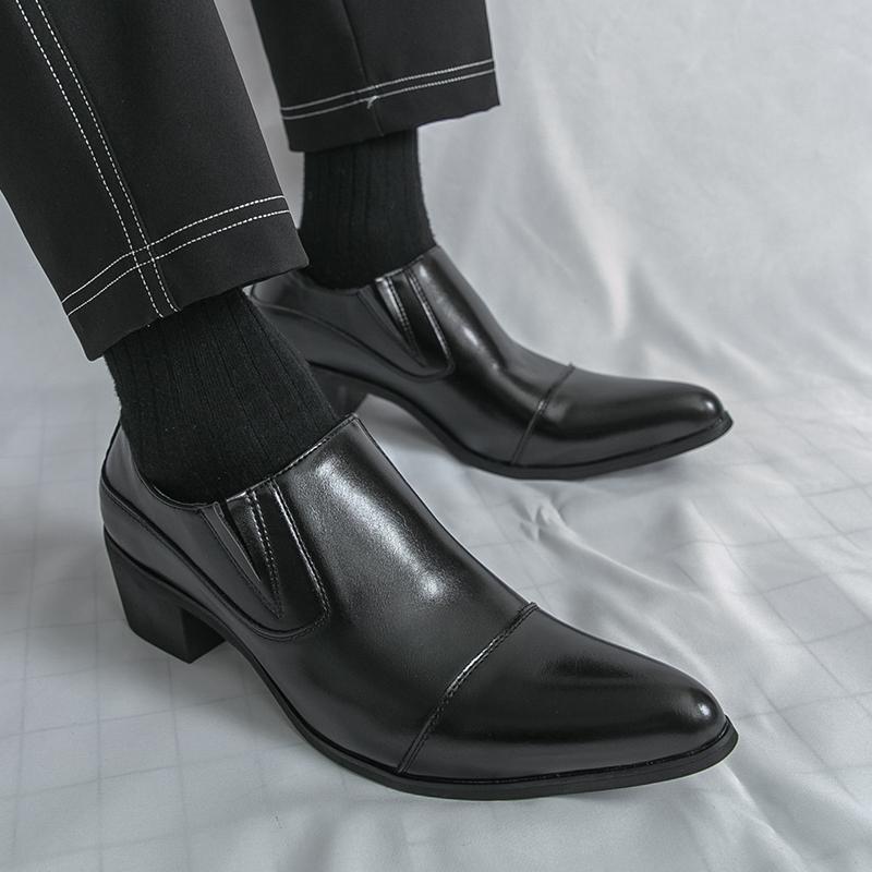 Fashion Business Men Formal Leather Shoes Black Brown Men One-foot Comfortable High-heeled Fashionable Leather Shoes Social Shoes Men
