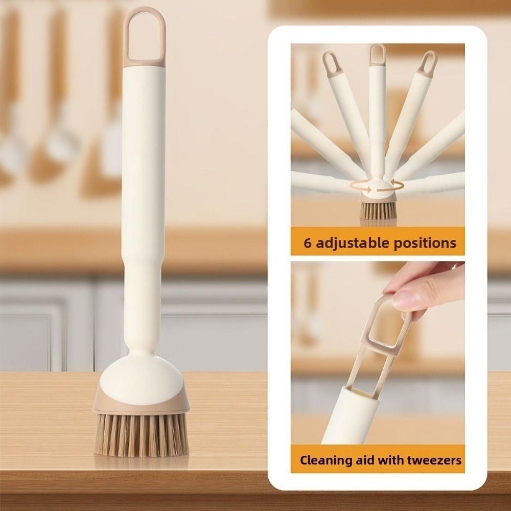 

Rotatable Kitchen Pot Brush with Clip Long Handle Dish Scrubber Hanging Dishwashing Brush for Kitchen Pots Dishes Sink бежевий