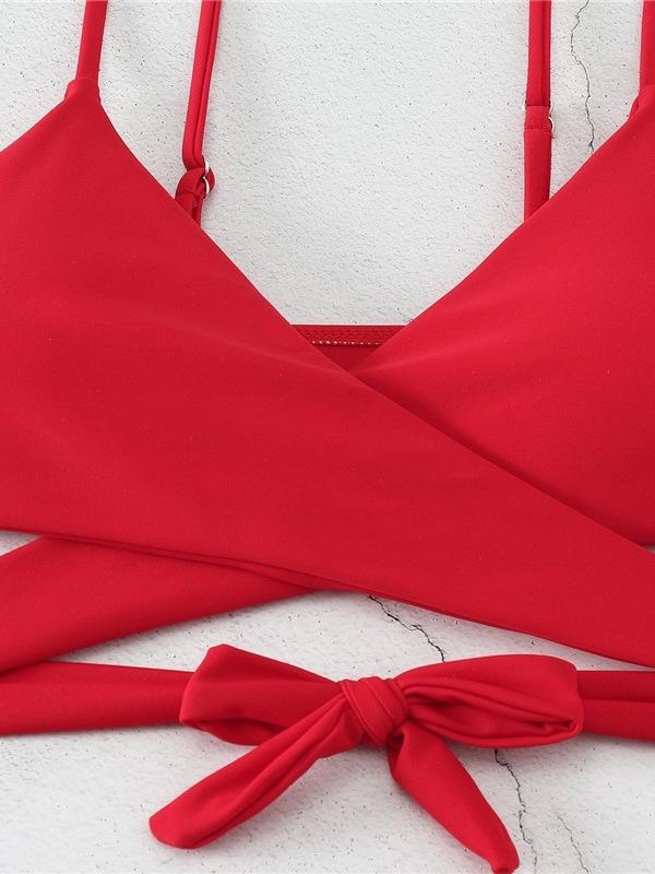 Red Push-Up Lace-Up Sexy Swimsuit for Women - Breathable Quick-Dry Bikini