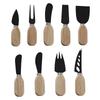 Cross-Border Cheese & Fruit Knife Set: Black Cheese Knife, Butter Spreader, Fork with Rubberwood Handle.