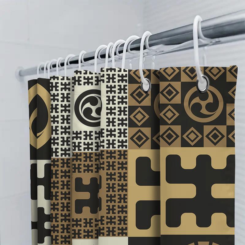 Retro Geometric Puzzle Pattern Shower Curtain For Bathroom Decor Black Gold 3D Design Waterproof Fabric Size: W72 X L84 Inches