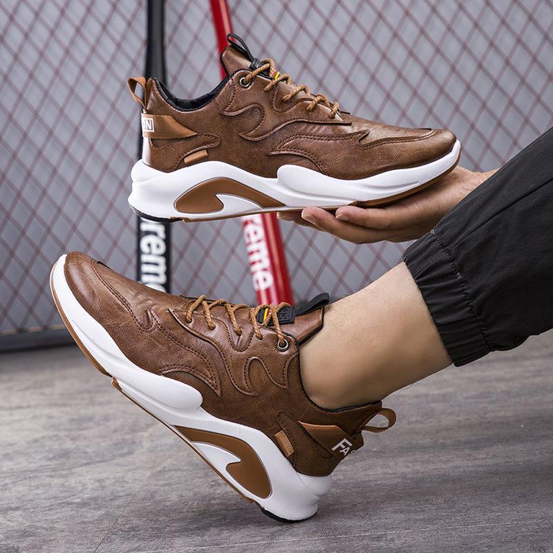 Men's Shoes Autumn and Winter New Low Cut Round Head British Fashion Men's Leather Shoes Running Sports Leisure Shoes