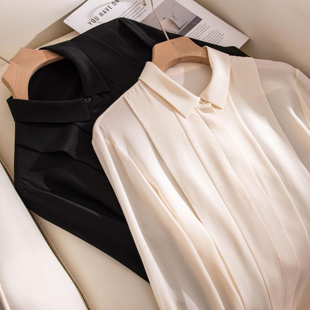 Spring New Silk Versatile Temperament Skinny Elegant Retro Design Niche Long Sleeve Top
