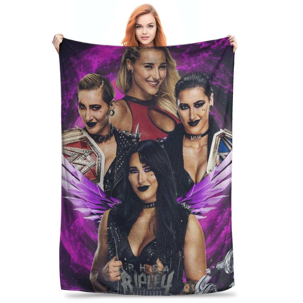Flannel Throw Blanket She Is My Mami! Rhea Ripley Bootleg Wrestler Warm Plush Blankets Soft Bedspread for Livingroom Home Couch