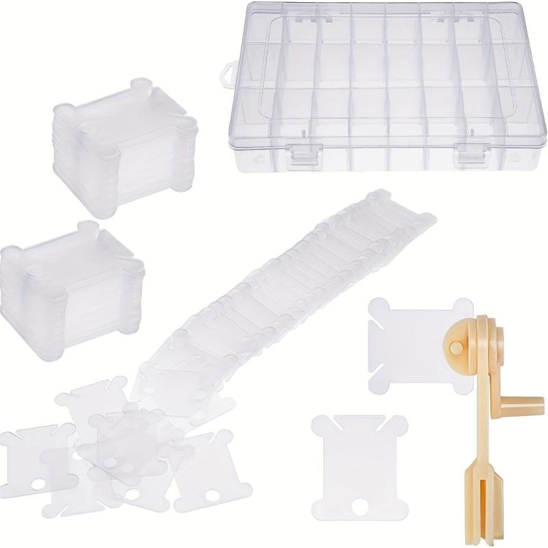 Plastic Embroidery Thread Organizers Set Includes 200 Floss Bobbins And Manual Bobbins Winder for Craft Projects