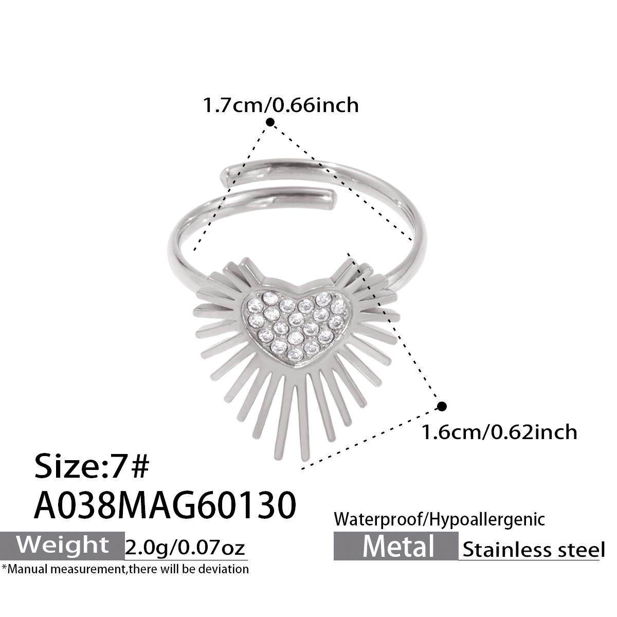 5A zircon heart-shaped winged open fine band tail ring, 18k gold plated, European and American fashion, best-selling stainless steel ring A038-1