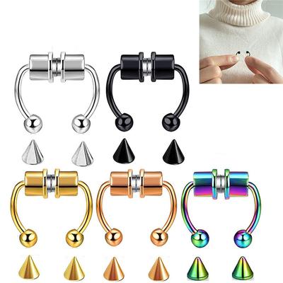 Women Fake Piercing Nose Ring Hoop Septum Piercing Nose Clip Rock HipHoop Stainless Steel Magnet Fashion Body Jewelry