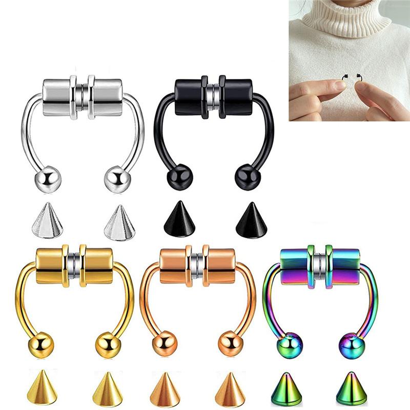 Women Fake Piercing Nose Ring Hoop Septum Piercing Nose Clip Rock HipHoop Stainless Steel Magnet Fashion Body Jewelry