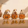 Small Pumpkin Statues for Desks 3PCS Distressed Wooden Ornaments, Witch Hats And Ghost Patches Harvest Seasonal Shelf Accents Decor, Halloween
