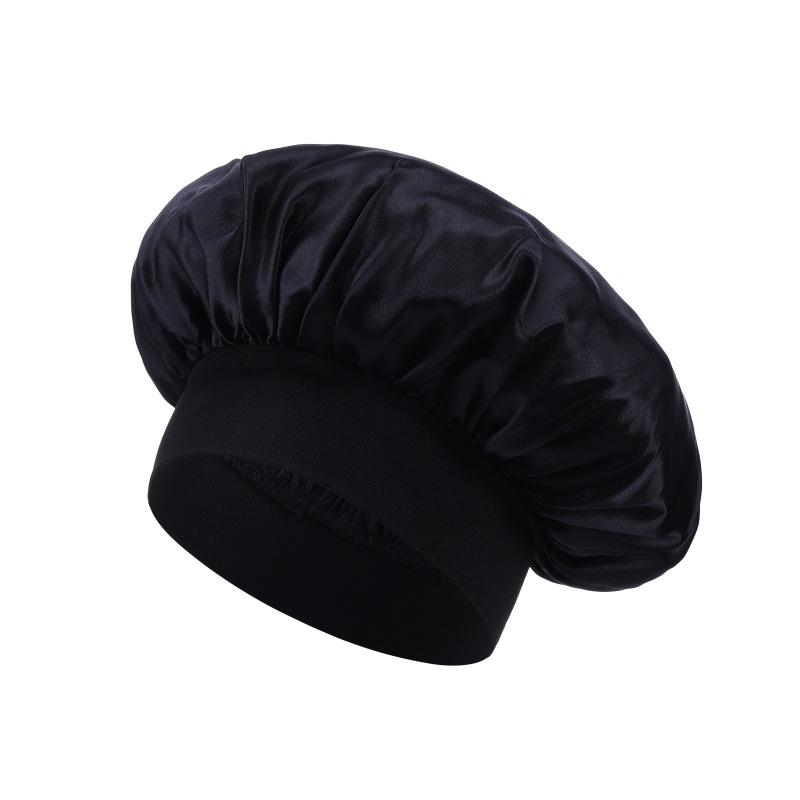 Wide Brim Satin Sleep & Salon Cap: Elastic Headband for Comfort & Care