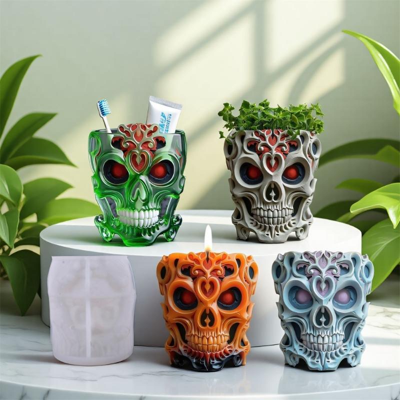 Multifunctional Skull Silicone Mold for Resin Jewelry Concrete Crafts Succulent Planters Home Decors Gift Making Project