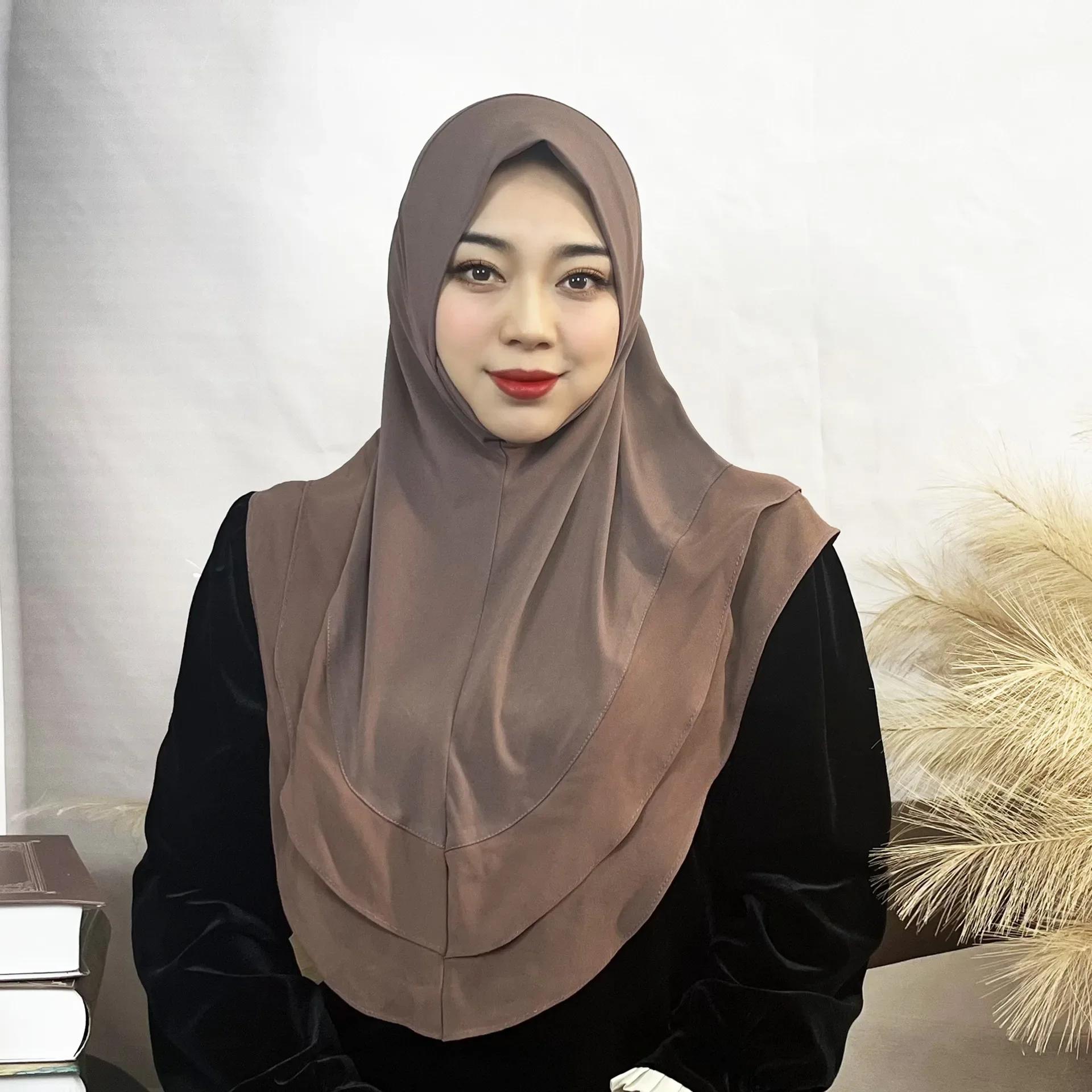 

Chiffon Hijab Jersey Hijabs for Women Turban Malay Pullover Headgear Double Layer Solid Color Headscarf Bonnet Hijab Turbante