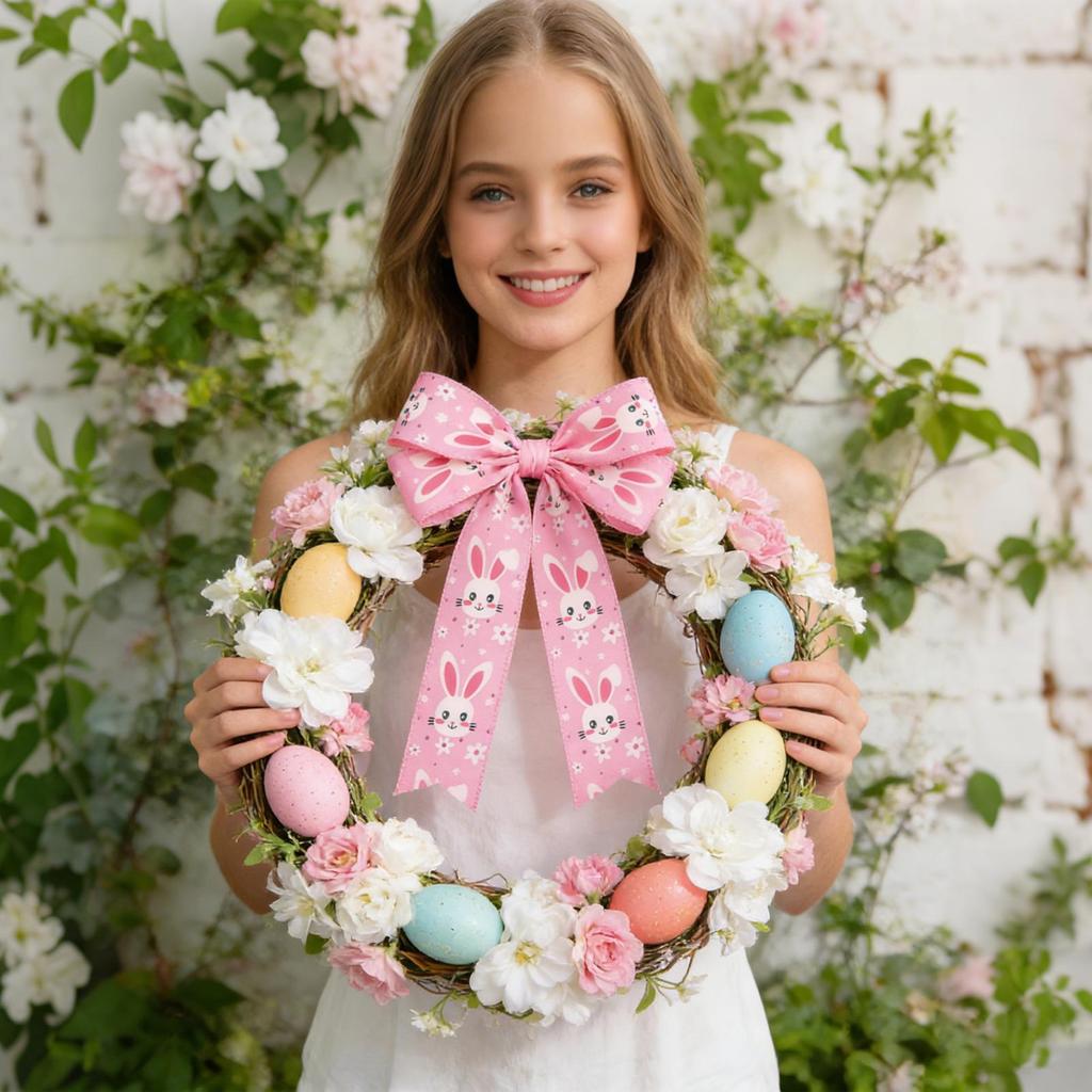 Easter Fabric Ribbon Wired 4-Pieces Garland Wreath Decorative Supplies Gift Box Wrapping Ribbon For Home School Farmhouse