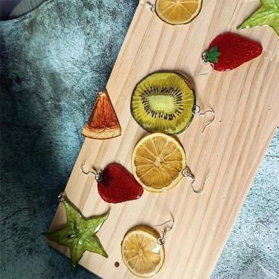 Kiwi Fruit Slice Plant Earrings for Women Epoxy Resin Handmade Dangle Jewelry for Spring and Summer Parties