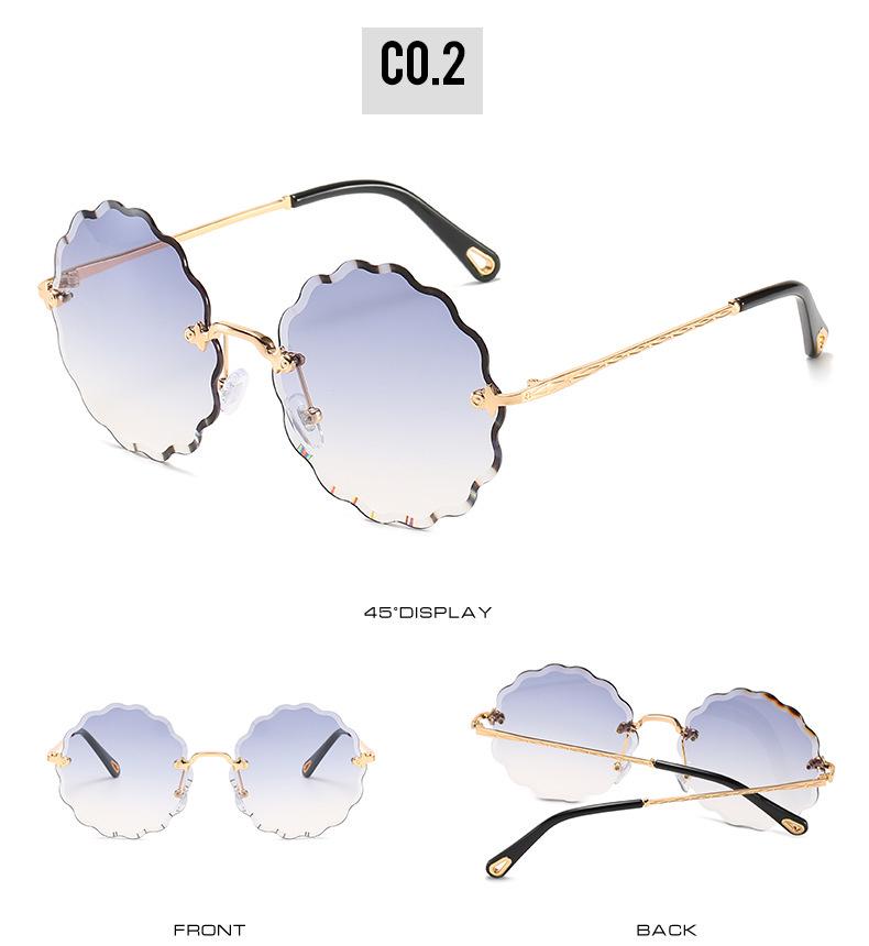 2020 Cut Edge Frameless Women's Sunglasses, Floral Design with Colored Ocean Lens, Style 5508