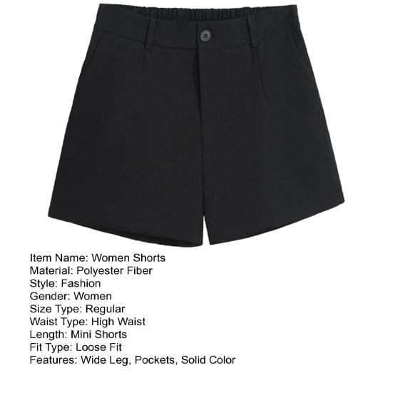 Women Shorts Elastic High Waist Button Zipper Fly Summer Suit Shorts with Pockets Solid Color