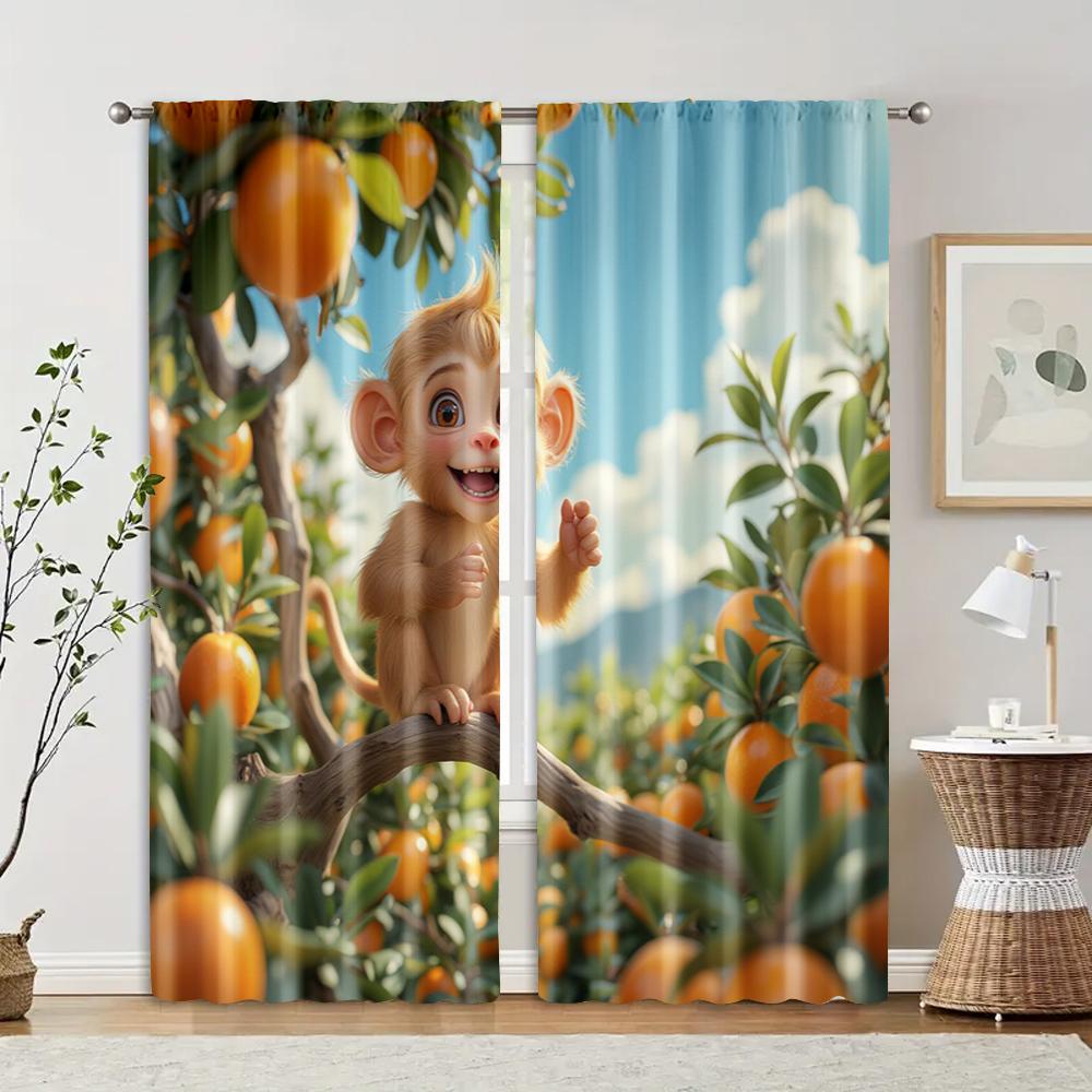 

2 pcs, filtering curtains (excluding rods, non-movable, without batteries) Monkey Orchard for use in bedrooms and living rooms 29x65in(75x166cm)