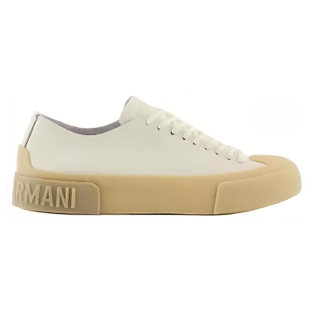 Emporio Armani Leather Round Toe Lace-Up Thick Sole Low-Top Sneakers Men Sneakers White X4X655XR1001T841