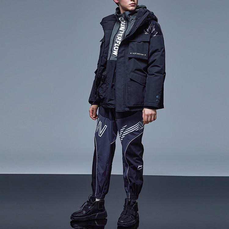 Li Ning X Star Wars Letter Print Hooded Down Jacket Men Outerwear Black AYMQ169-1