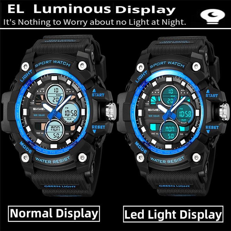 Skmei Fashion Big Size Dial Men Sports Watches Three Time Zone Analog Digital Display LED Waterproof Alarm Clock Male Stop Watch