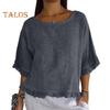 Damen Kurzarm-Oberteil Frühling Sommer Rundhalsbluse Lässige Loose Fit Pullover Shirt für den Alltag Büro Party Reisen