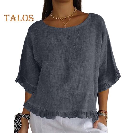 Damen Kurzarm-Oberteil Frühling Sommer Rundhalsbluse Lässige Loose Fit Pullover Shirt für den Alltag Büro Party Reisen