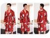 Yaoting Men's Long Sleeve Silk Pajamas and Robe Set, Ice Silk Fabric, WP032