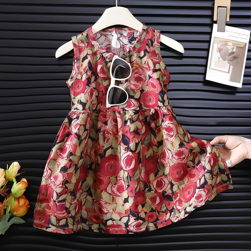 Girl's Sleeveless Blouse Dress For Summer, Children's Floral Dress