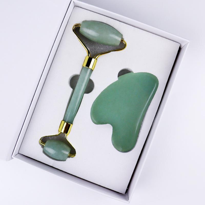 Rose Quartz Jade Roller Double-Headed Massage Set with Facial Heart-Shaped Beauty Tool