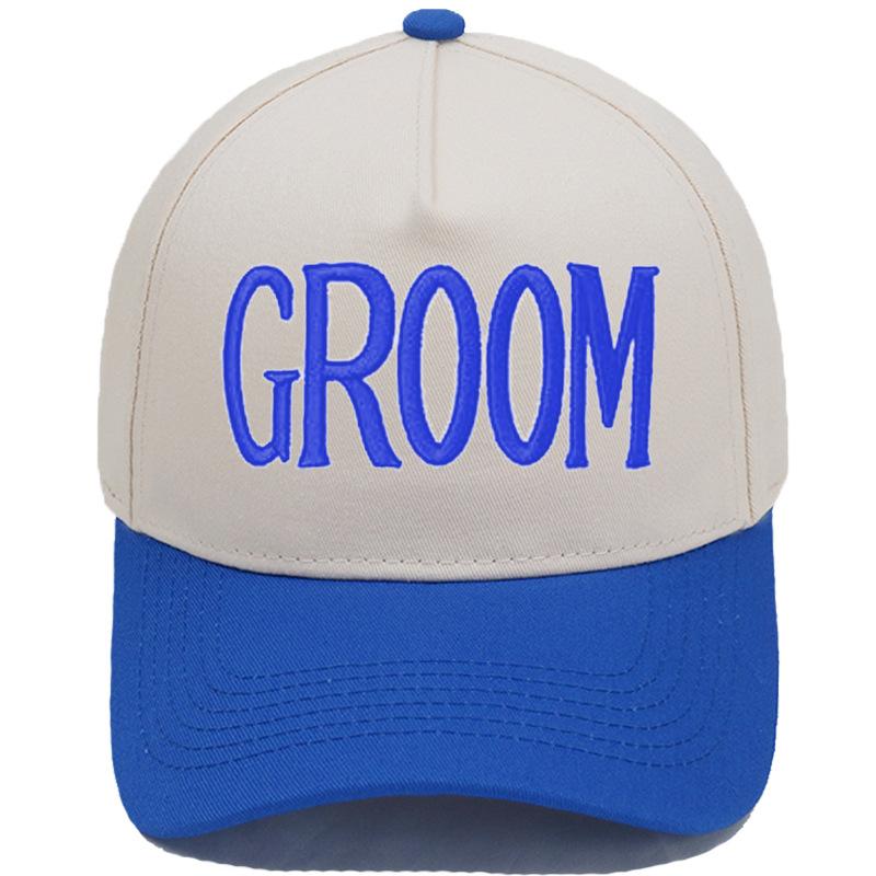 GROOM BRIDE Embroidered Color-Block PVC 5-Panel Trucker Hat European/American Men's/Women's Couple Wedding Party