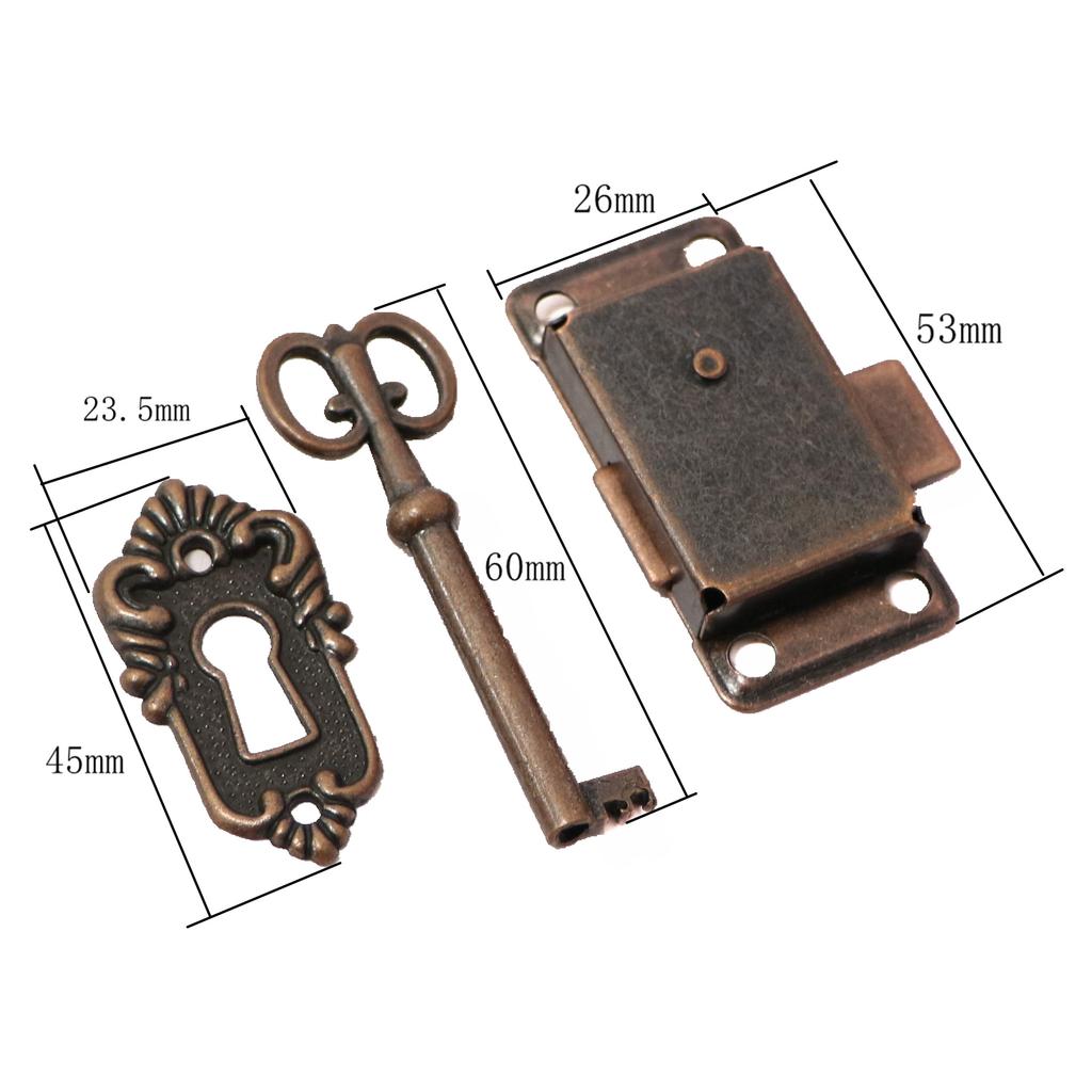Antique Iron Door Lock Drawer Jewelry Wood Box Cabinet Wardrobe Cupboard Door Lock + Key Furniture Hardware for Home