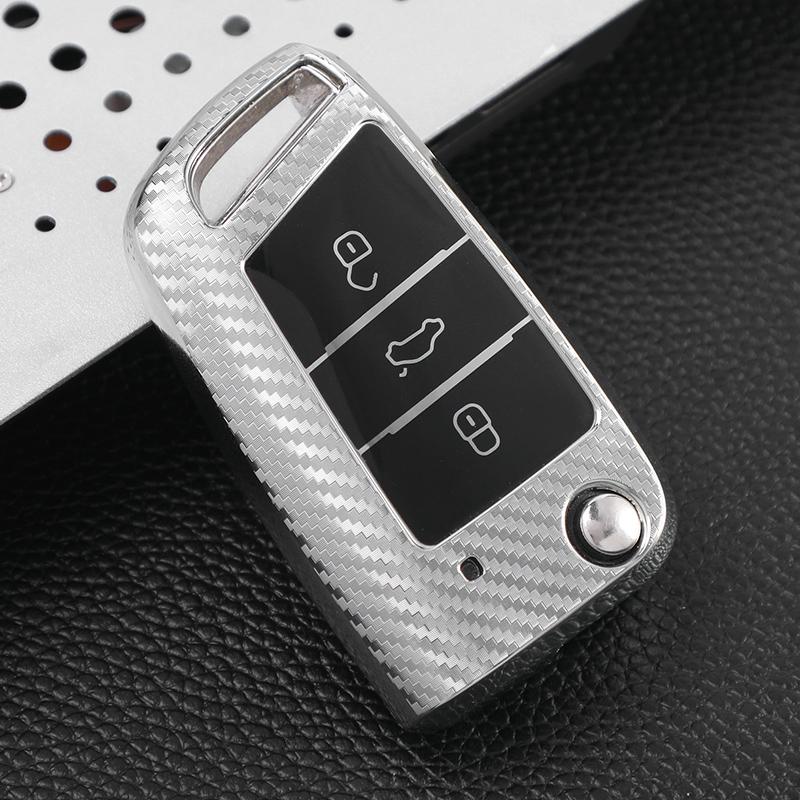 TPU Carbon Fiber Car Key Case Cover for VW Volkswagen Golf 7 MK7 Tiguan MK2 for SEAT Ateca Leon FR 2 Ibiza for Skoda Octavia A7