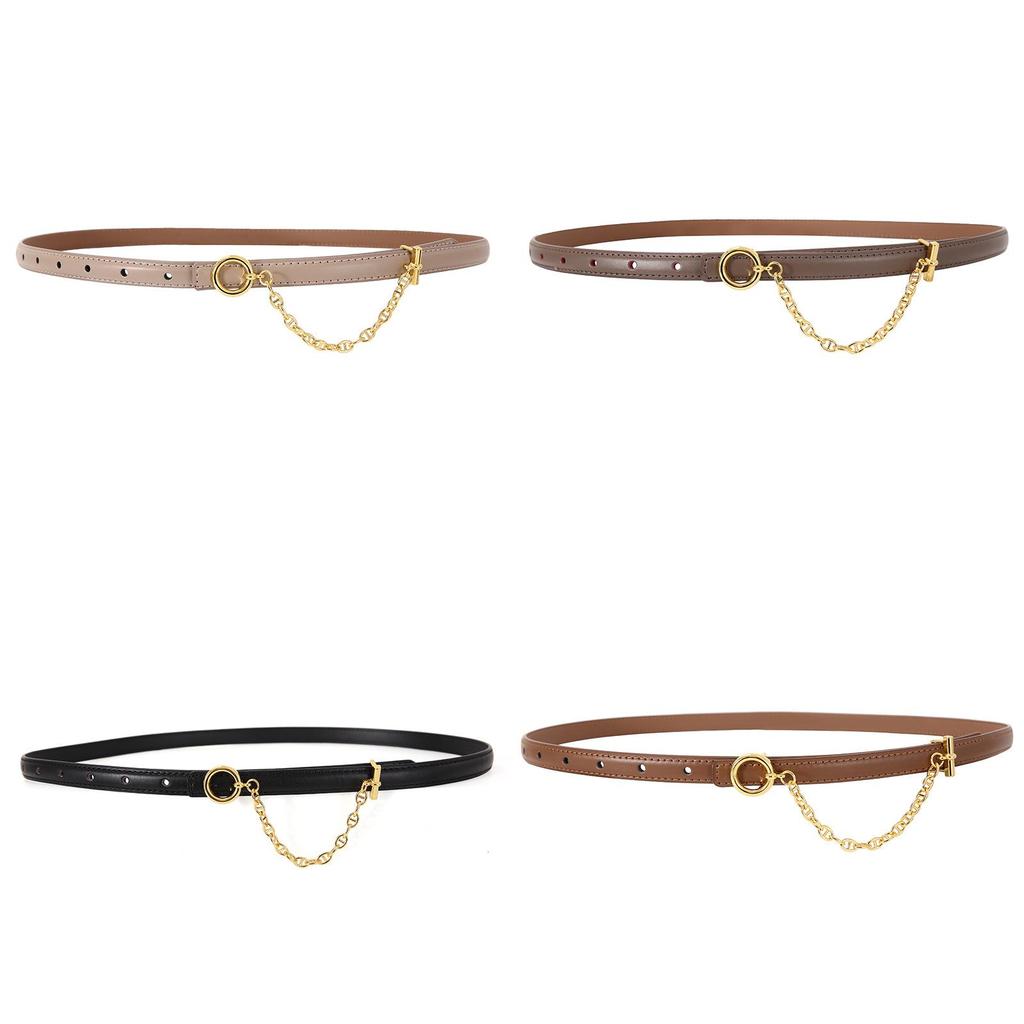 Womens Leather Belt With Metal Chain Decor For Elegant Dress And Suit Styling
