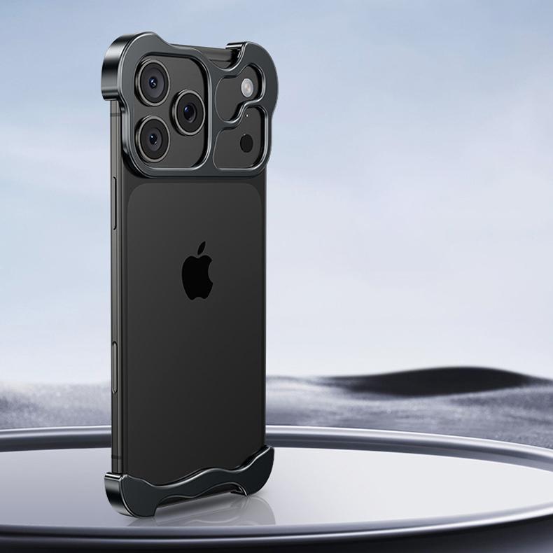 Metal Irregular Titanium Alloy Bumper Phone Case For iPhone 17 16 15 14 13 12 Pro Max 15 Plus Corner Pads Lens Film Protection Cover Funda