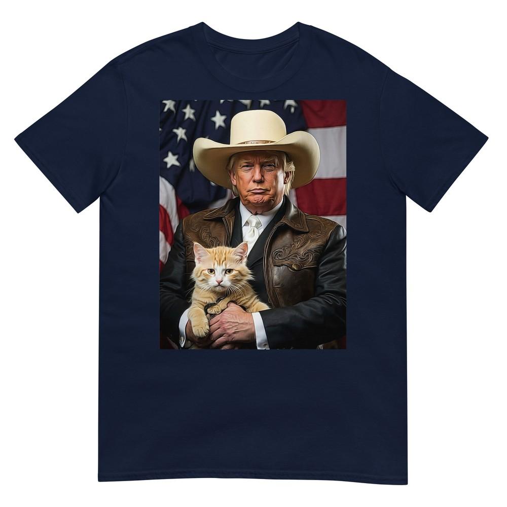 Donald Trump Cat Shirt Cowboy American Flag Funny Trump 2025 Tshirt S