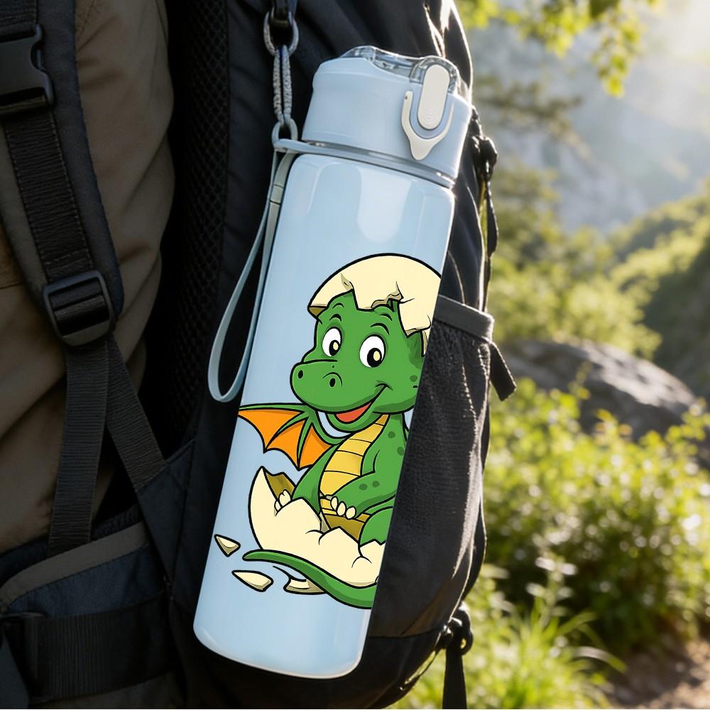 1PC Cute Little Dragon Cartoon Pattern 750ml Color Plastic Sports Water Bottle Leakproof Flip Straw Lid Suitable for Sports Office Home Use