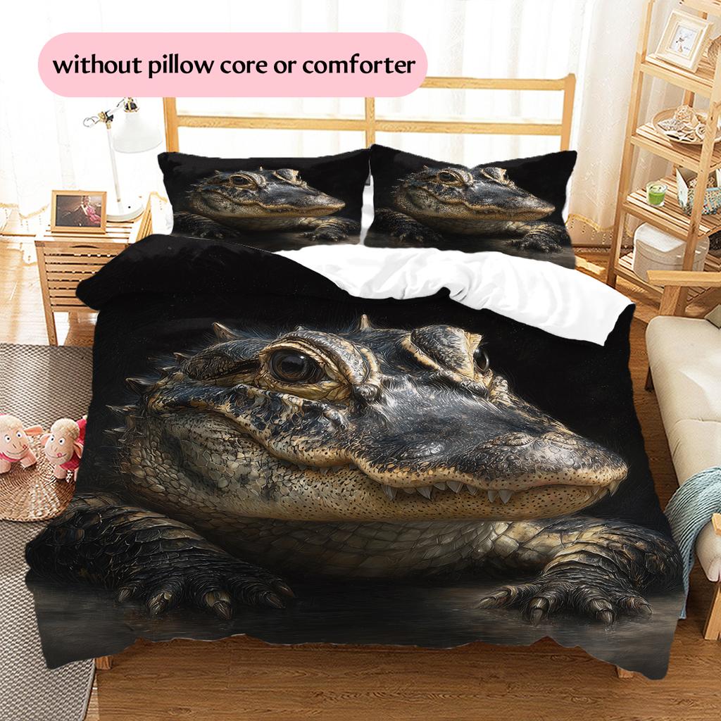 Black Crocodile Pattern Bedding Home Decoration Birthday Gift (1 * Duvet Cover + 2 * Pillowcase, Without Core)
