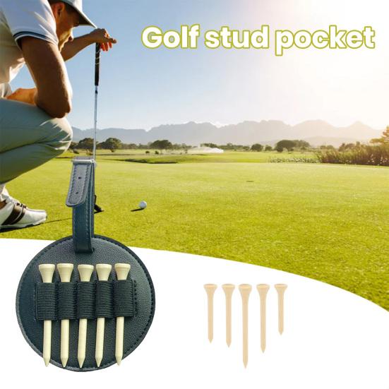 Yousheng Golf Tee Holder Clip-on Organizer, PU Leather Ball Tee Pouch with Stretchable Strap, Portable Vintage Style, 5-Slot Anti-Drop Design & Belt