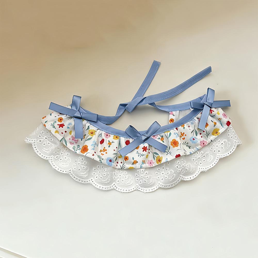 Cartoon Knitted Collar Lace Floral Bows Cat Drool Towel Cute Pet Bib  Daily Use