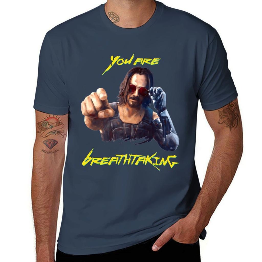 Cyberpunk Youre Breathtaking Keanu Johnny Silverhand TShirt Functional Casual Short Sleeve Tee TShirt