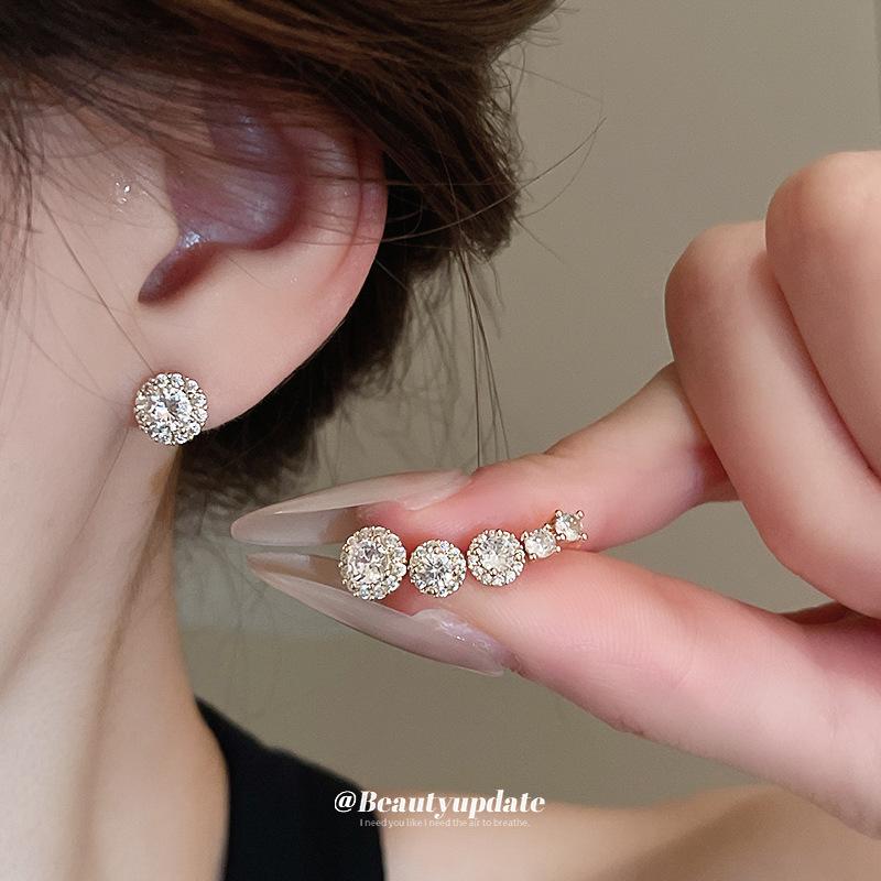 Silver needle simple zircon stud earrings women's super flash versatile earrings earrings